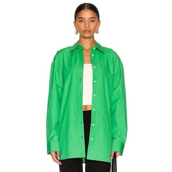 Loulou Studio Womens Espanto Shirt Sz Medium Green Cotton Poplin Oversized Top